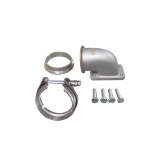 PQYRACING 3.0 Vband 90 Degree Cast Turbo Elbow Adapter Flange 304 Stainless Steel Clamp for T3 T4 Turbocharger 