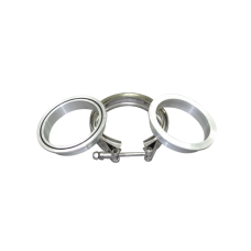 3.5" Stainless Steel V-Band Clamp + 3.5" I.D. Aluminum Downpipe Flanges (2 Flanges) with O-ring seal